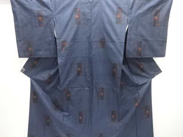 JAPANESE KIMONO / SILK / DORO OSHIMA TSUMUGI / WOVEN ABSTRACT GRID & FLOWERS